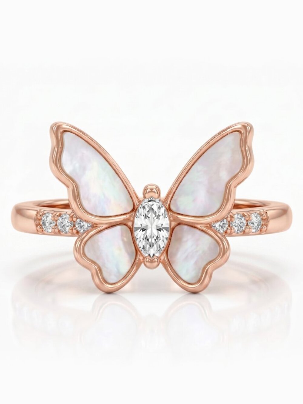 Rose Gold Butterfly ring with Mother of pearl, Charmed Aroma